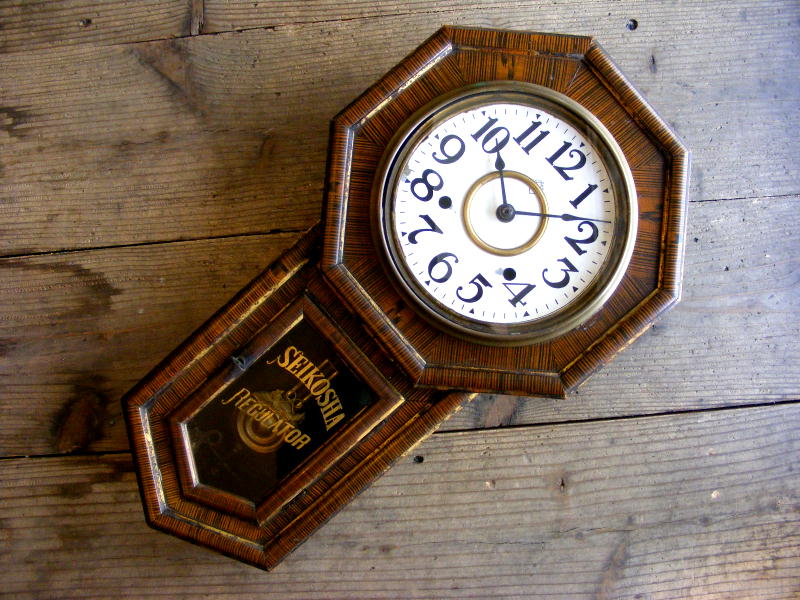 大正頃のアンティーク・クロックの精工舎・八角時計・振り子時計（電池