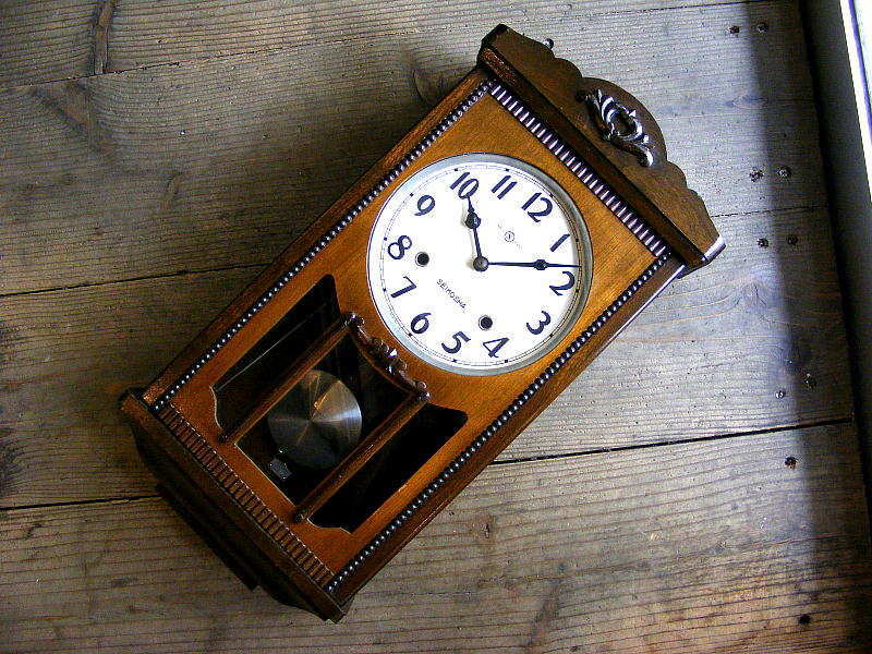 昭和初期頃のアンティーク柱時計の精工舎・振り子時計（電池式 