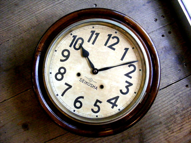 画像: 大正頃のアンティーク・柱時計の精工舎・丸型・振り子時計・手巻式（電池式・クォーツ改造）が仕上がりました。