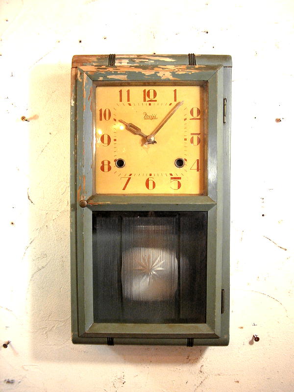 画像2: 大正頃・Meiji・明治時計・振り子時計・緑色（渦ボン・電池式・クォーツ改造） (2)