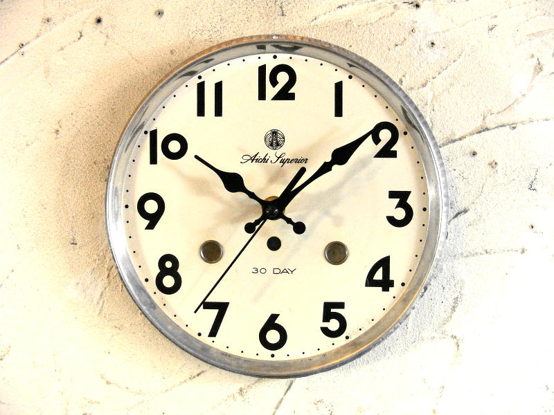 画像1: 昭和中期頃・愛知時計・アイチ・スーペリア・アンティーク振り子時計・文字盤・掛け時計（電池式・スイープ・クォーツ） (1)